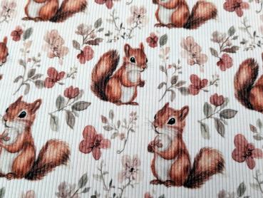 Eigenproduktion Rib Jersey Eichhörnchen auf Cremeweiß