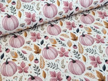 Eigenproduktion Rib Jersey Autum Kürbisse auf Hellrosa / Cremeweiß