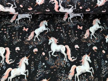 Preview: Eigenproduktion Rib Jersey Unicorn Nachtblau