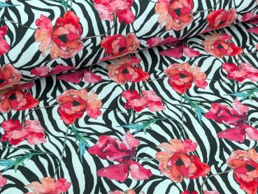 Softshell Digitaldruck Zebramuster mit Blumenranken Creme