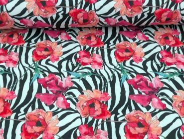Softshell Digitaldruck Zebramuster mit Blumenranken Creme