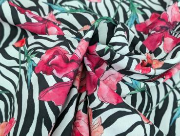 Softshell Digitaldruck Zebramuster mit Blumenranken Creme