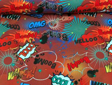 Softshell Digitaldruck Comic Baam Cool WoW Yess Bunt auf Dunkelrot