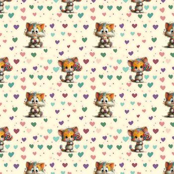 Digitales Stoffdesign Allover Herz Katze