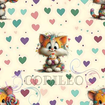 Digitales Stoffdesign Allover Herz Katze