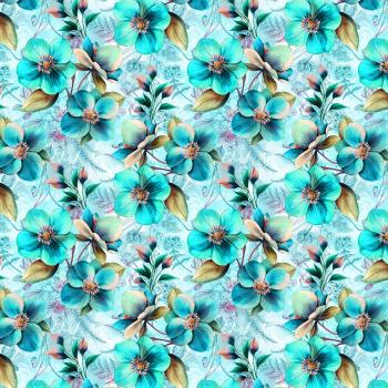 Preview: VB - Blaue Blumen Stoff – Eigenproduktion | Jersey & French Terry