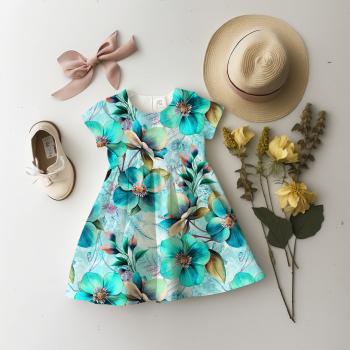 Preview: VB - Blaue Blumen Stoff – Eigenproduktion | Jersey & French Terry