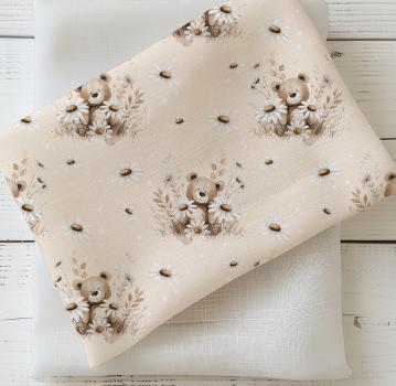 Preview: VB - Eigenproduktion Teddybär Blumen auf Creme