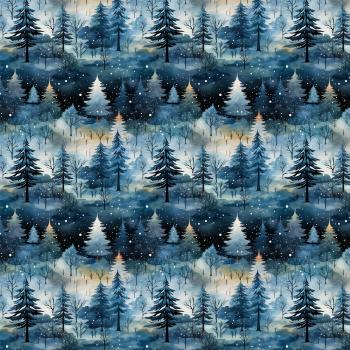 VB - Eigenproduktion Aquarell Winterwald Schnee Bäume auf Blau