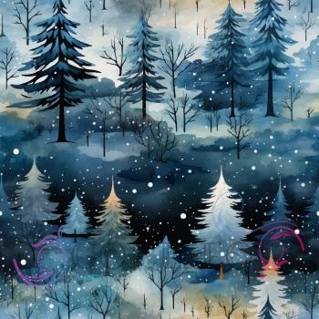 VB - Eigenproduktion Aquarell Winterwald Schnee Bäume auf Blau