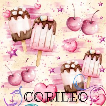 VB - Eigenproduktion Sweet Eiscreme mit Marshmallow und Kirschen auf Rosa / Vanille