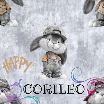 VB - Eigenproduktion Baumwolljersey Kleiner Happy auf Grau