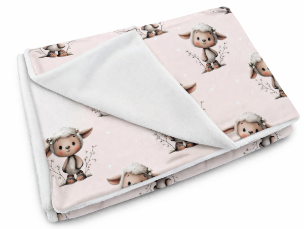 Babydecke 75x100 cm mit Schafmotiv – Baumwolle & Minky Fleece, handgemacht, leicht & vielseitig