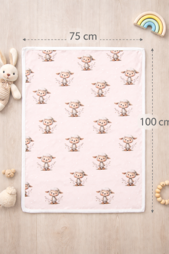 Babydecke 75x100 cm mit Schafmotiv – Baumwolle & Minky Fleece, handgemacht, leicht & vielseitig