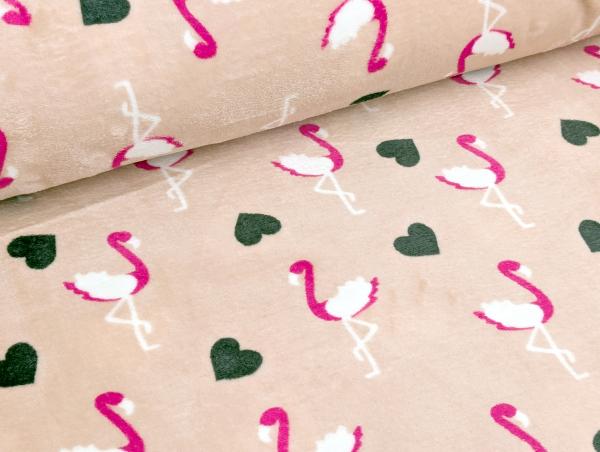 Jacquard Fleece Double Face Flamingo Herze auf Pink / Rosa