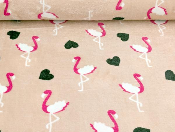Jacquard Fleece Double Face Flamingo Herze auf Pink / Rosa