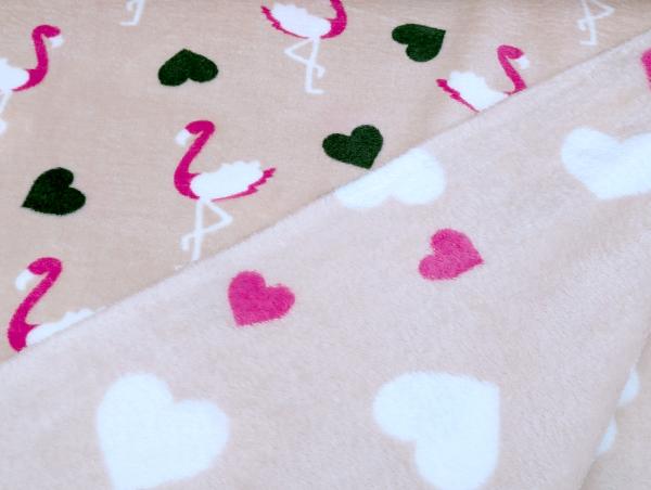 Jacquard Fleece Double Face Flamingo Herze auf Pink / Rosa