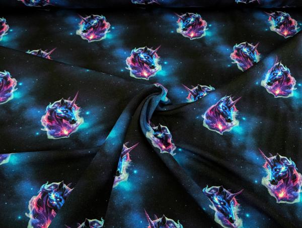 Eigenproduktion French Terry Fantasy Unicorn in Galaxy auf Nachtblau