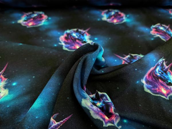 Eigenproduktion French Terry Fantasy Unicorn in Galaxy auf Nachtblau
