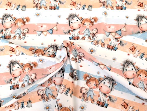 Eigenproduktion Baumwolljersey Lotti und Freunde auf Weiß