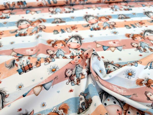 Eigenproduktion Baumwolljersey Lotti und Freunde auf Weiß