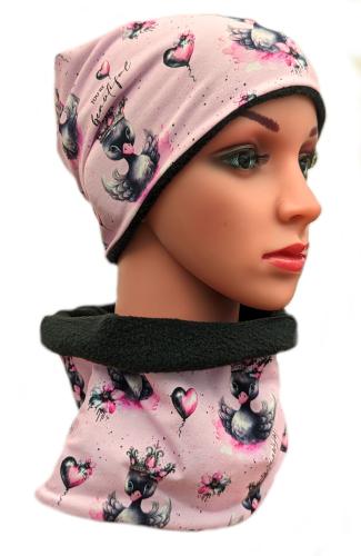 Beanie und Loop Set Prinzessin Schwan auf Hellrosa Gr. S-XL