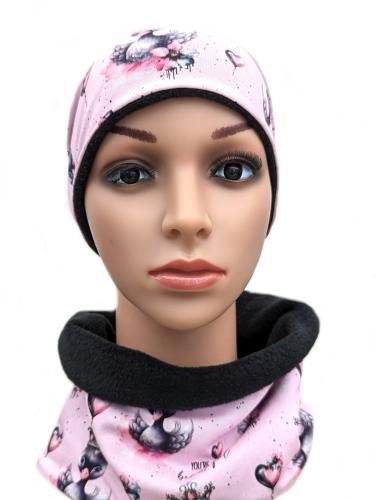 Beanie und Loop Set Prinzessin Schwan auf Hellrosa Gr. S-XL