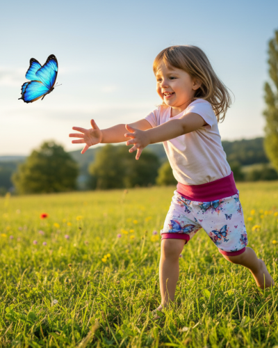 Kurze Pumphose Schmetterlings Zauber – Leichte Sommerhose aus Baumwolljersey
