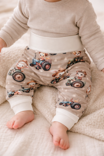 Pumphose Baby & Kinder mitwachsend – Farm Tiere Beige – Baumwolljersey Oeko-Tex
