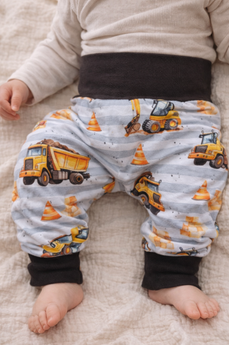 Pumphose Baby & Kinder mitwachsend – Baustellen Fahrzeuge – Baumwolljersey Oeko-Tex