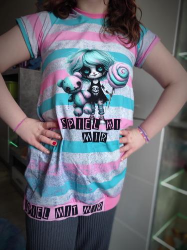 Eigenproduktion Baumwolljersey Spiel mit mir Girly Streifen Rosa/Hellmint 75 x 165 cm