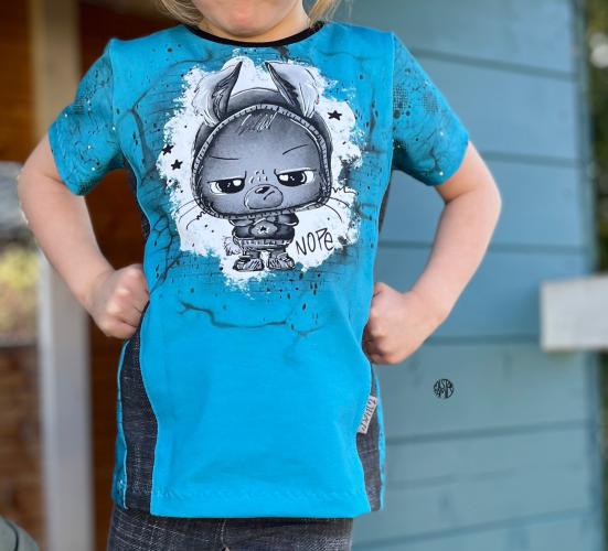 Eigenproduktion Baumwolljersey Panel + Kombi Kleiner Rebell auf Türkis 65x165 cm