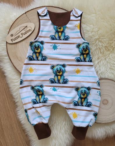 Eigenproduktion Baumwolljersey Aquarell Streifen Teddy auf Weiß