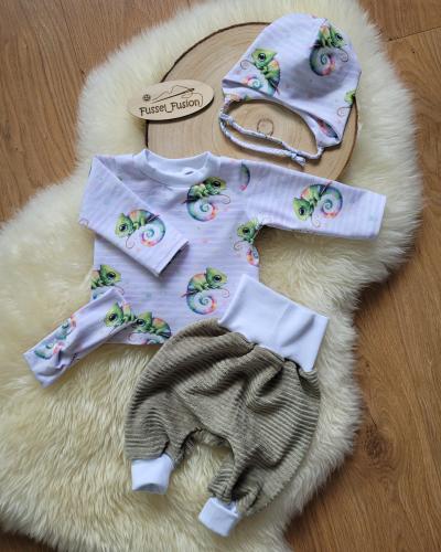 Eigenproduktion Baumwolljersey Chami das Chamäleon auf Streifen Weiß