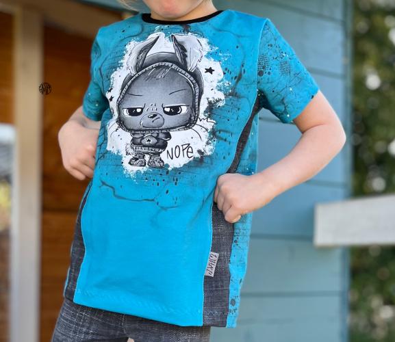 Eigenproduktion Baumwolljersey Panel + Kombi Kleiner Rebell auf Türkis 65x165 cm