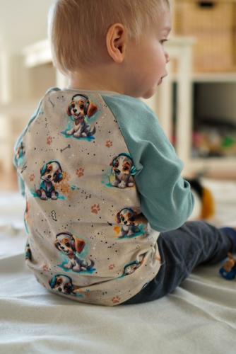 Eigenproduktion Baumwolljersey Music Hund auf Beige