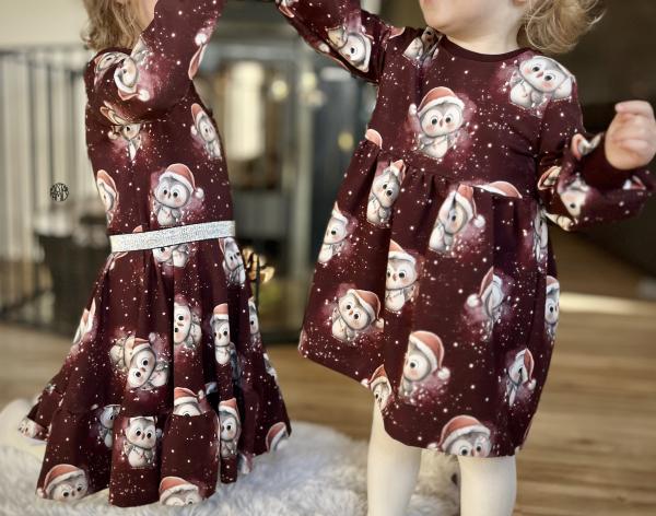 Eigenproduktion French Terry Weihnachts Eule auf Dunkelrot