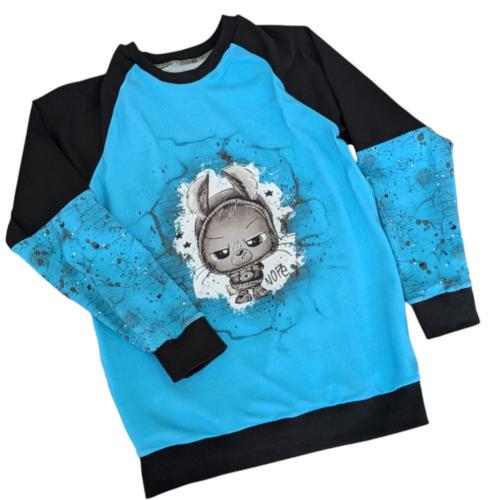 Eigenproduktion Baumwolljersey Panel + Kombi Kleiner Rebell auf Türkis 65x165 cm