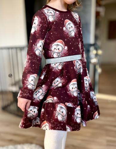 Eigenproduktion French Terry Weihnachts Eule auf Dunkelrot