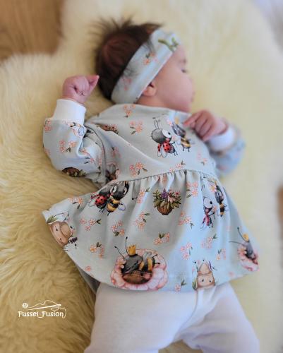 Eigenproduktion Baumwolljersey Queen Bee Ella und Marienkäfer auf Hellmint