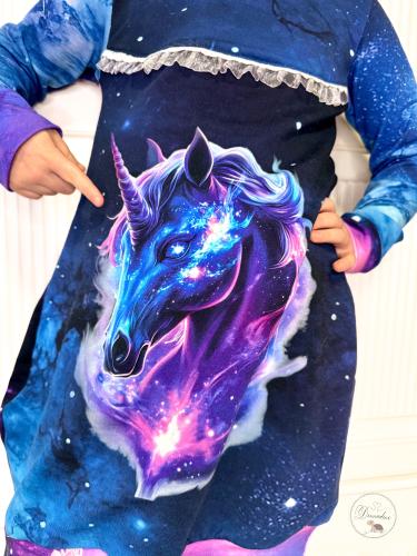 Eigenproduktion French Terry Panel Fantasy Unicorn in Galaxy auf Nachtblau 75 x 165 cm