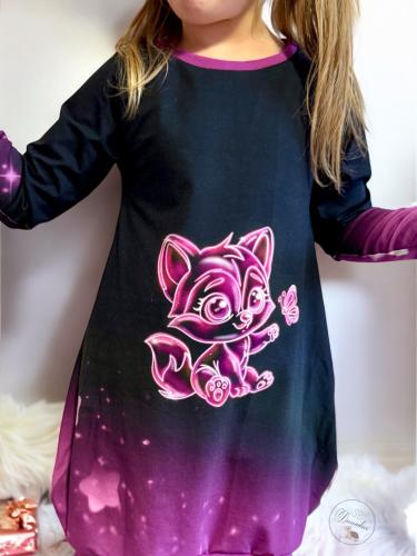 Eigenproduktion Baumwolljersey Panel Bubble Fox auf Pink/Schwaz 65x165 cm