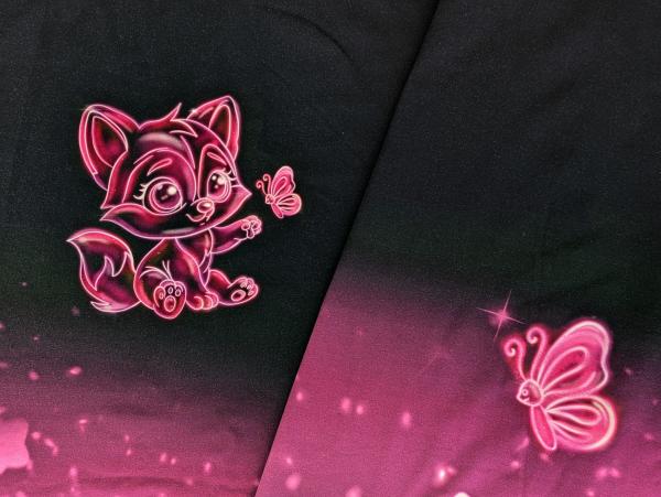 Eigenproduktion Baumwolljersey Panel Bubble Fox auf Pink/Schwaz 65x165 cm