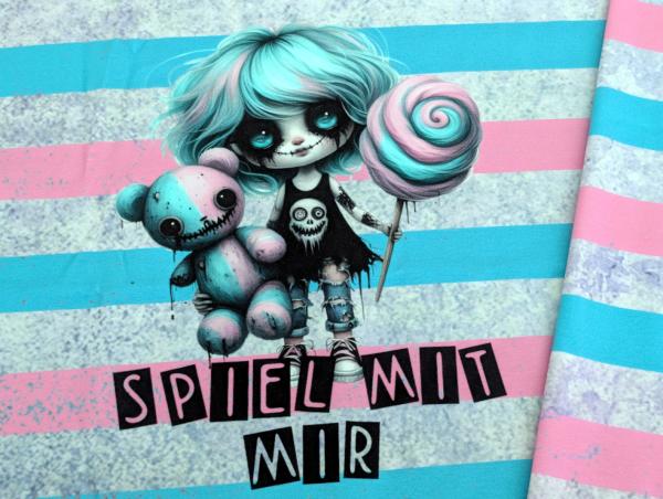 Eigenproduktion Baumwolljersey Spiel mit mir Girly Streifen Rosa/Hellmint 75 x 165 cm