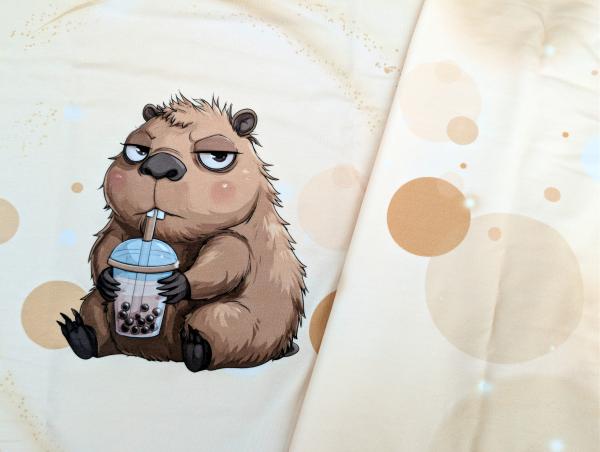 Eigenproduktion French Terry Bubble Tea Capybara 75 x 165 cm