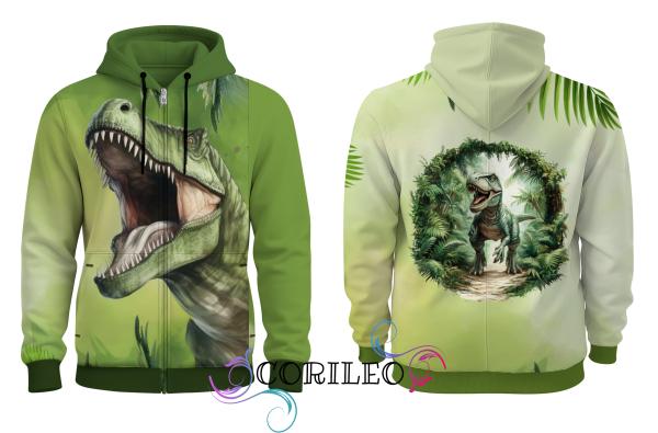 Eigenproduktion Baumwolljersey Panel Dino Rex Palmen 80 x 165 cm