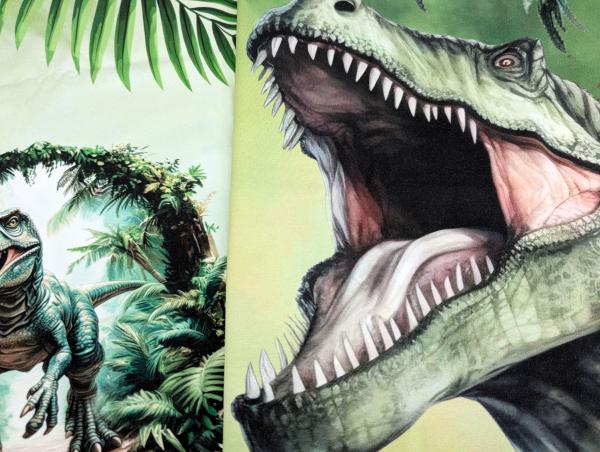 Eigenproduktion Baumwolljersey Panel Dino Rex Palmen 80 x 165 cm