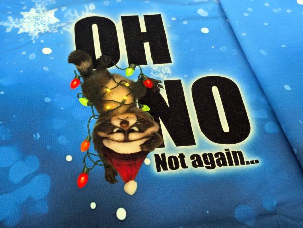 Eigenproduktion Panel French Terry Waschbär Oh No Winterdesign auf Blau 80 x 165 cm