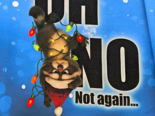 Eigenproduktion Panel French Terry Waschbär Oh No Winterdesign auf Blau 80 x 165 cm