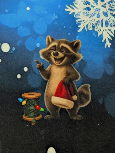 Eigenproduktion Panel French Terry Waschbär Oh No Winterdesign auf Blau 80 x 165 cm